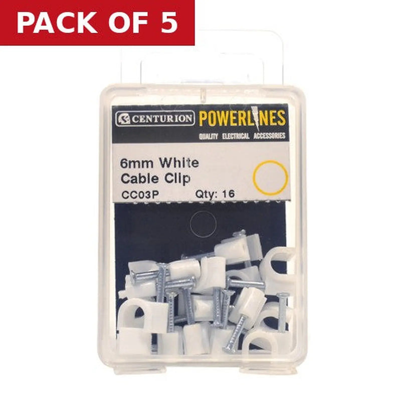 Centurion White Cable Clips 6mm - Pack of 5