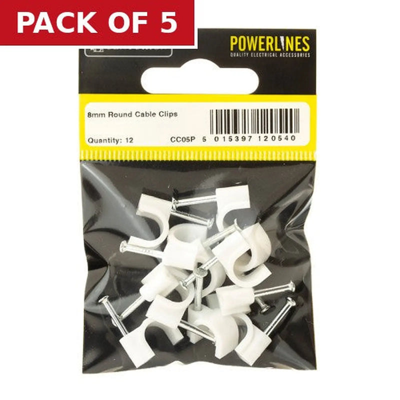 Centurion 8mm White Cable Clips (Pack of 14)-CC05P - Pack of 5