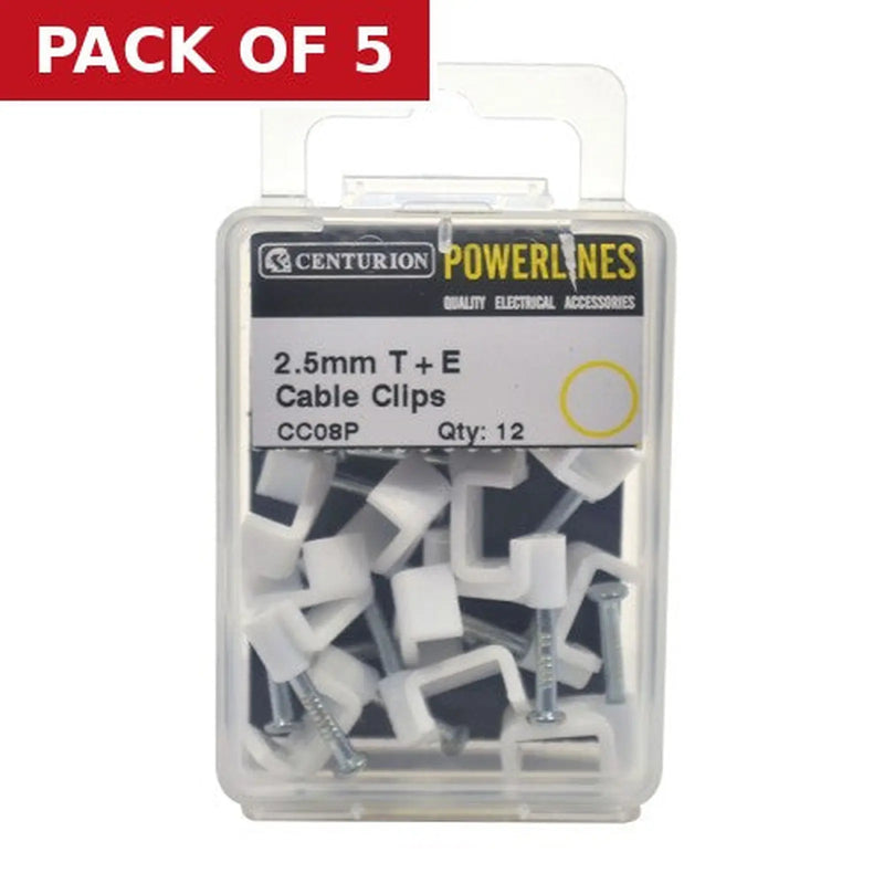 Centurion White T+E Cable Clips 2.5mm - Pack of 5