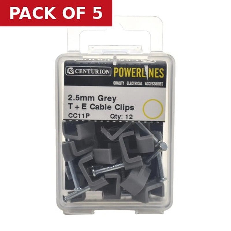 Centurion 2.5mm T+E Grey Cable Clips (Pack of 12)-CC11P - Pack of 5
