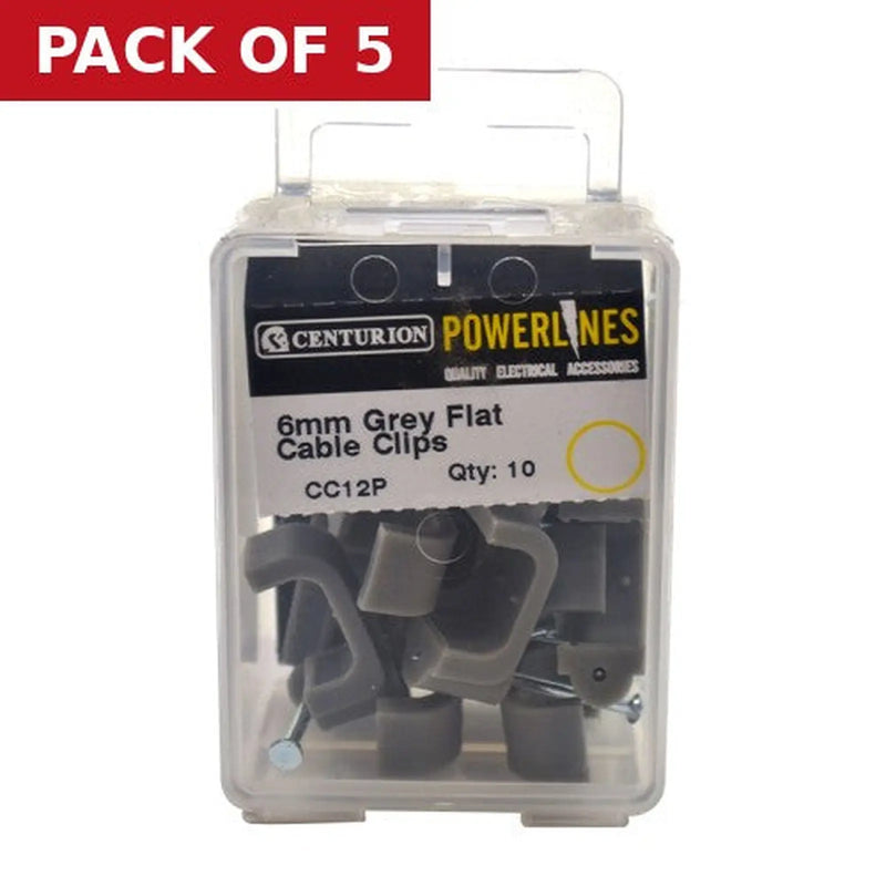 Centurion 6mm Flat T+E Grey Cable Clip  (Pack of 10)-CC12P - Pack of 5