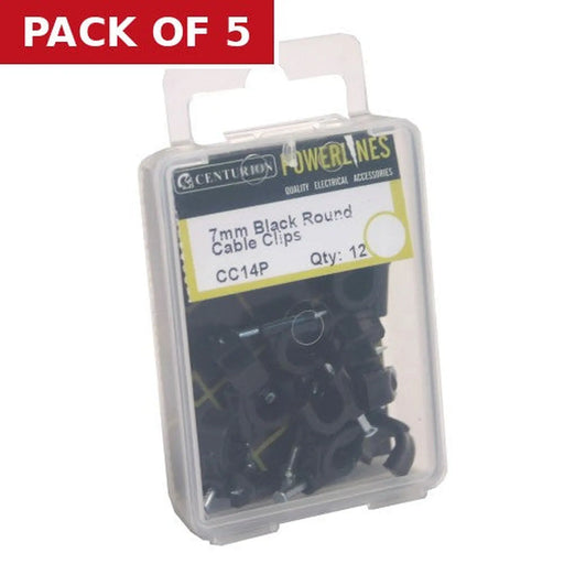 Centurion 7mm Black Round Cable Clips (Pack of 12)-CC14P - Pack of 5