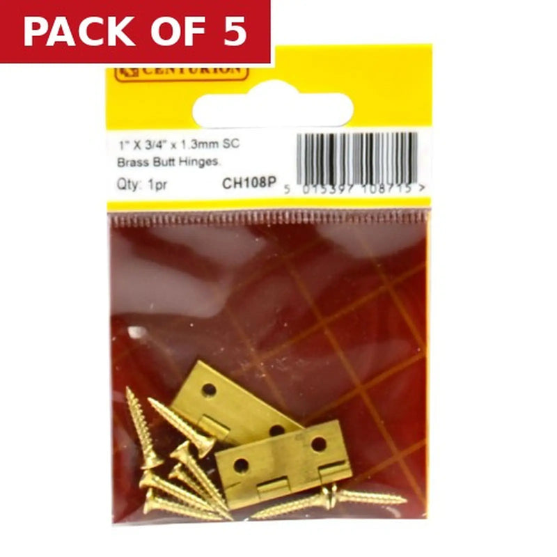Centurion 1" x 3/4" x 1.3mm SC Medium Duty Solid Drawn Butt Hinges (1 pair) - Pack of 5
