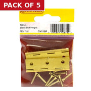 Centurion Solid Drawn Brass Butt Hinges, Self Colour, 51mm x 29mm - Pack of 5