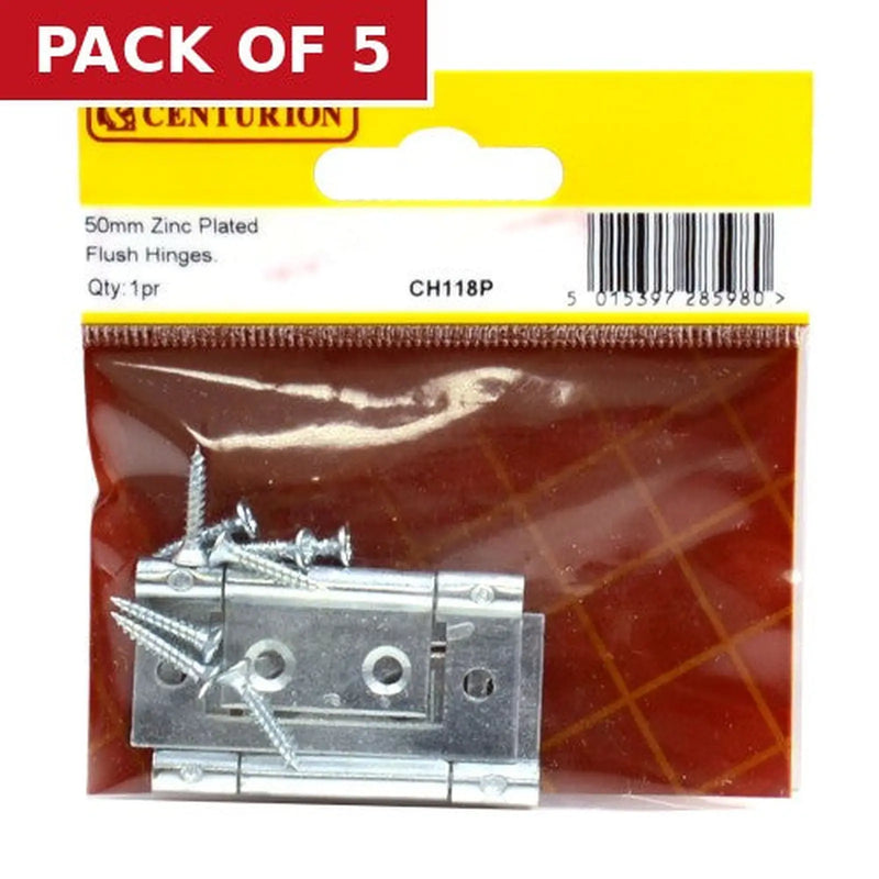 Centurion 50mm BZP Flush Hinges (1 pair) - Pack of 5