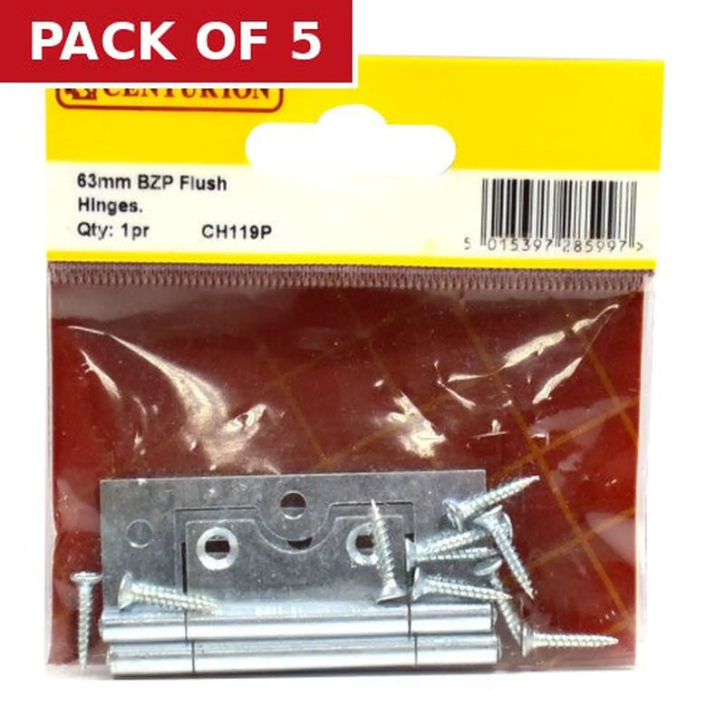 Centurion 60mm BZP Flush Hinges (1 pair) - Pack of 5