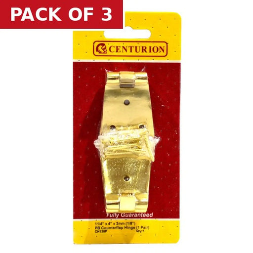 Centurion Solid Brass Counterflap Hinges, Polished Brass, 38mm x 102mm - Pack of 3