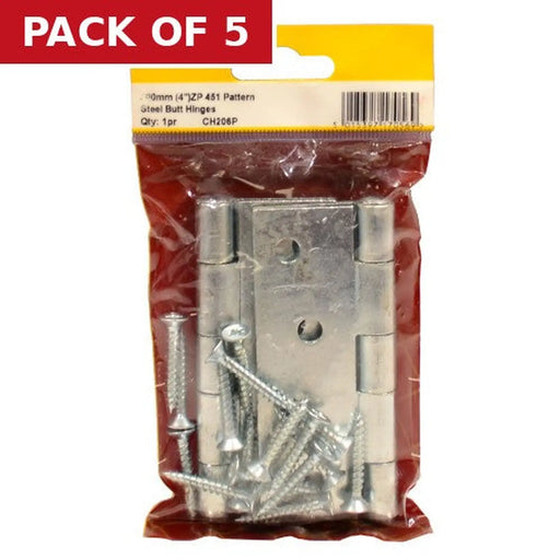 Centurion Strong Steel Butt Hinges, 100mm - Pack of 5