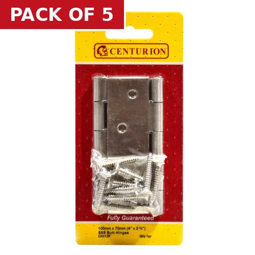 Centurion Butt Hinges, Satin Stainless Steel, 102mm x 67mm - Pack of 5