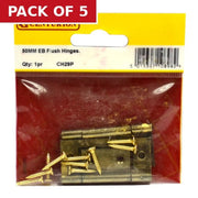 Centurion Steel Flush Hinges, Electro Brassed, 50mm - Pack of 5