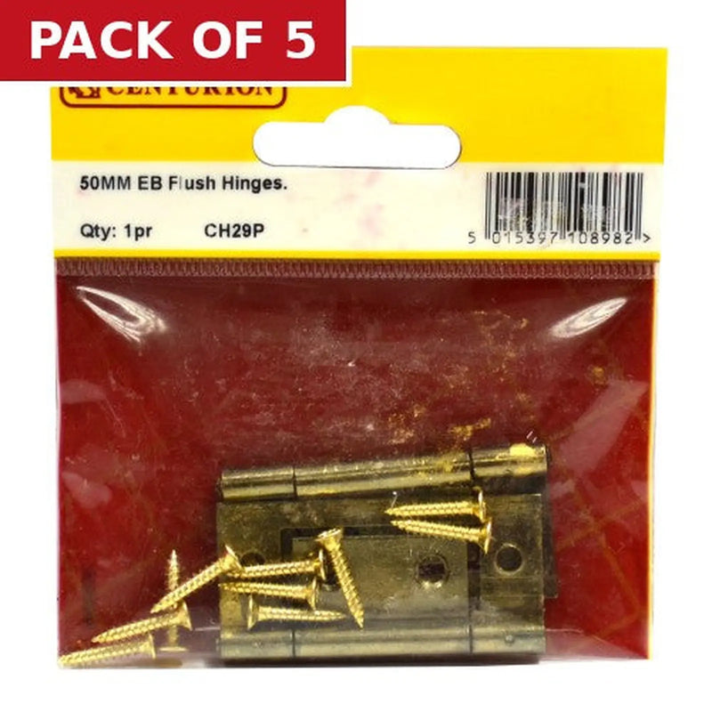 Centurion Steel Flush Hinges, Electro Brassed, 50mm - Pack of 5