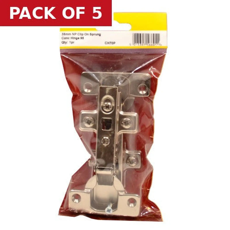 Centurion 35mm NP Clip On Sprung Conc Hinge 95 Deg (1 pair) - Pack of 5
