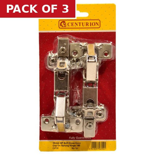 Centurion Soft Close Clip On Sprung Concealed Hinges 165°, Nickel Plated, 35mm - Pack of 3