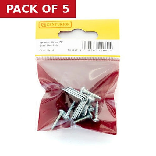Centurion 19mm x 19mm ZP Steel Bracket (Pack of 4) - Pack of 5