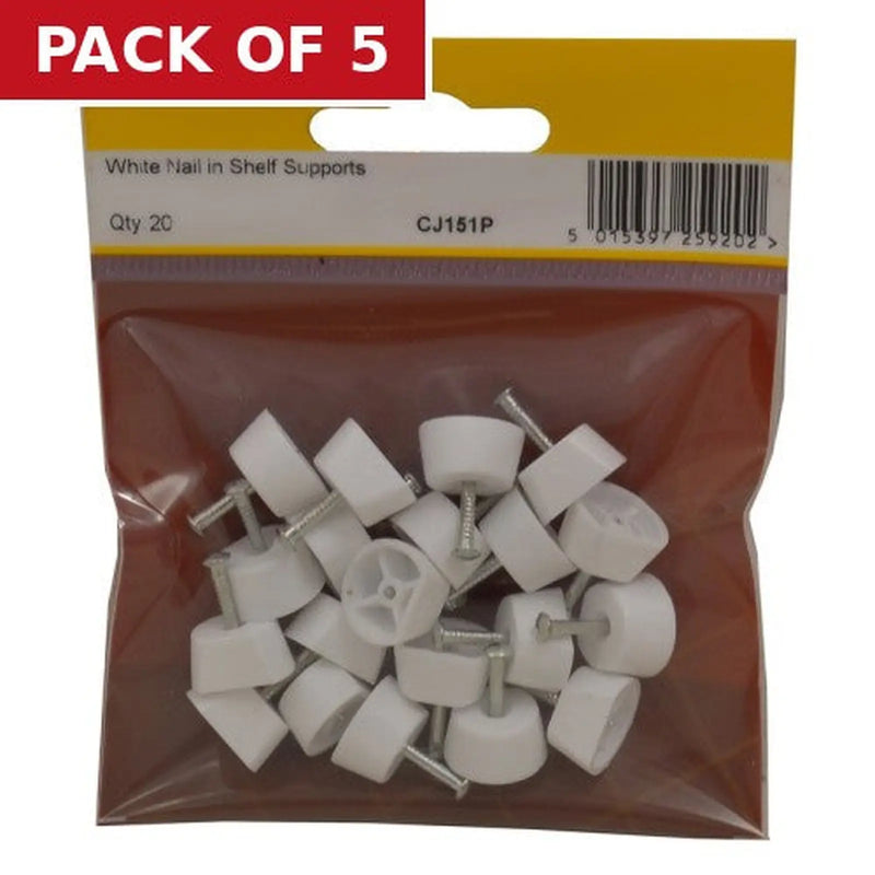 Centurion 15mm Diameter White Nail In Shelf Supports (Pack of 20) - Pack of 5