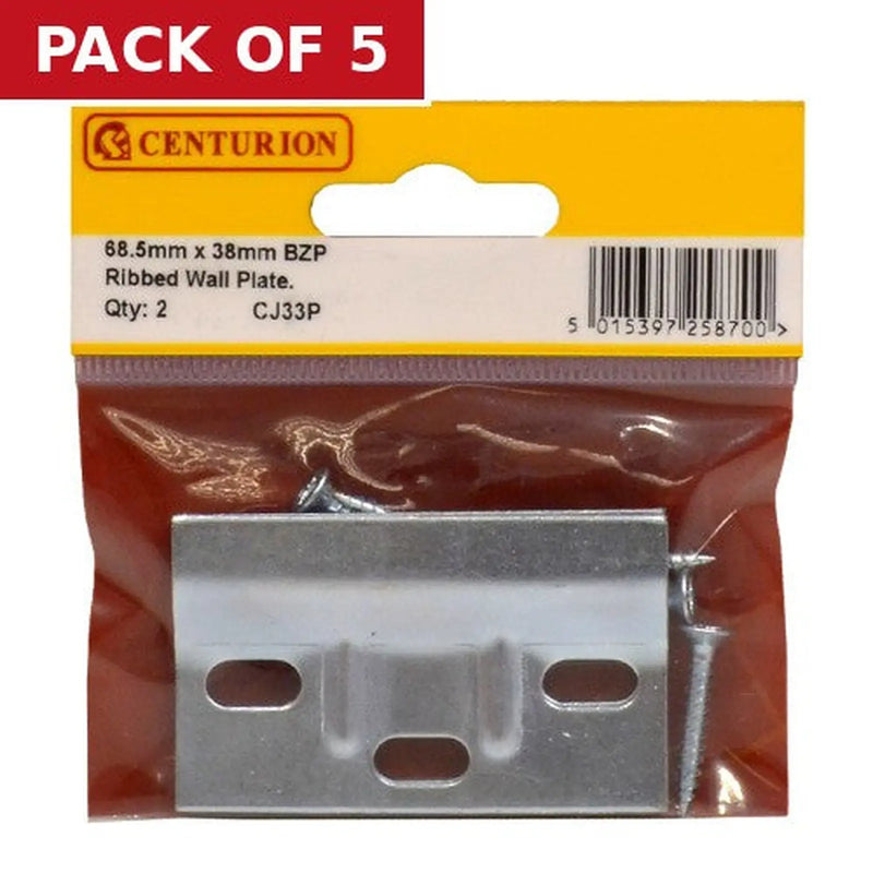 Centurion 68.5 x 38mm BZP Ribbed Wall Plate (Pack of 2) - Pack of 5