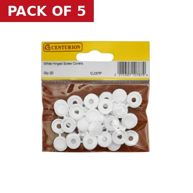 Centurion White Hinged Screw Covers (20 PK) - Pack of 5