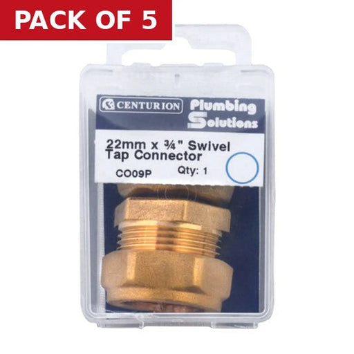 Centurion 22mm x 3/4" BSP Compression Straight Tap Connector - Pack of 5