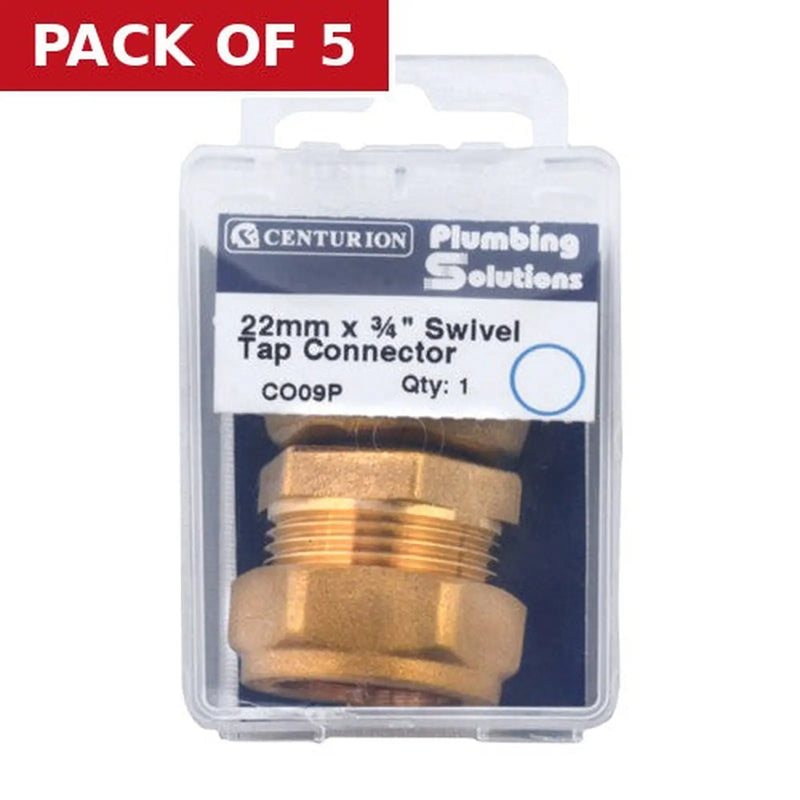 Centurion 22mm x 3/4" BSP Compression Straight Tap Connector - Pack of 5