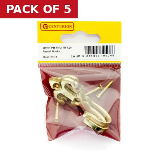 Centurion 50mm PB Fleur De Lys Tassel Hook (Pack of 2) - Pack of 5