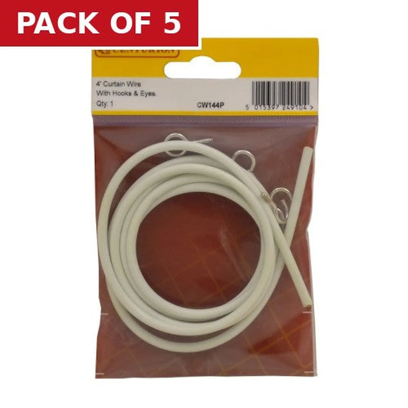 Centurion 4 ft Coil Curtain Wire with Hooks & Eyes - Pack of 5