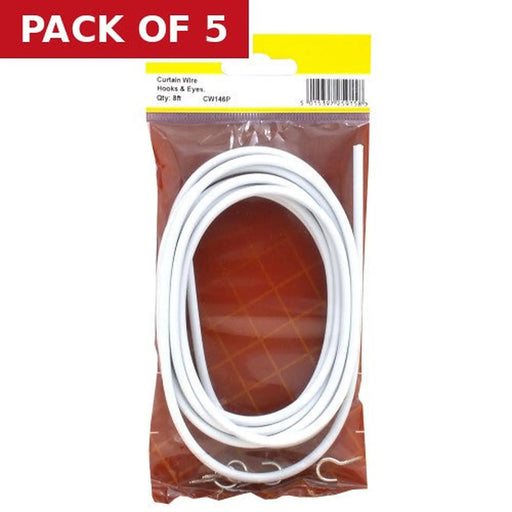 Centurion 8 ft Coil Curtain Wire with Hooks & Eyes - Pack of 5