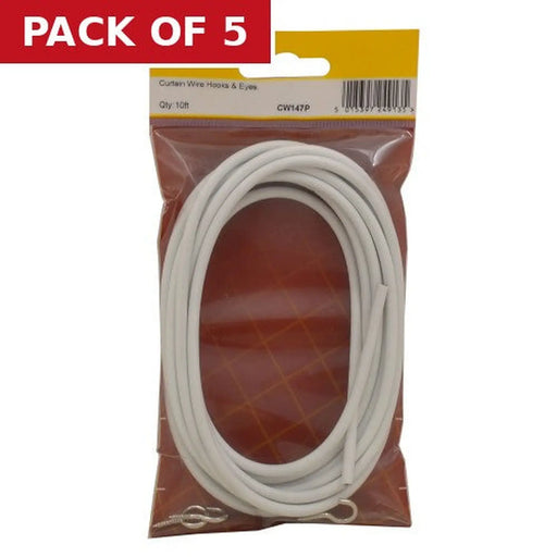 Centurion 10 ft Coil Curtain Wire with Hooks & Eyes - Pack of 5