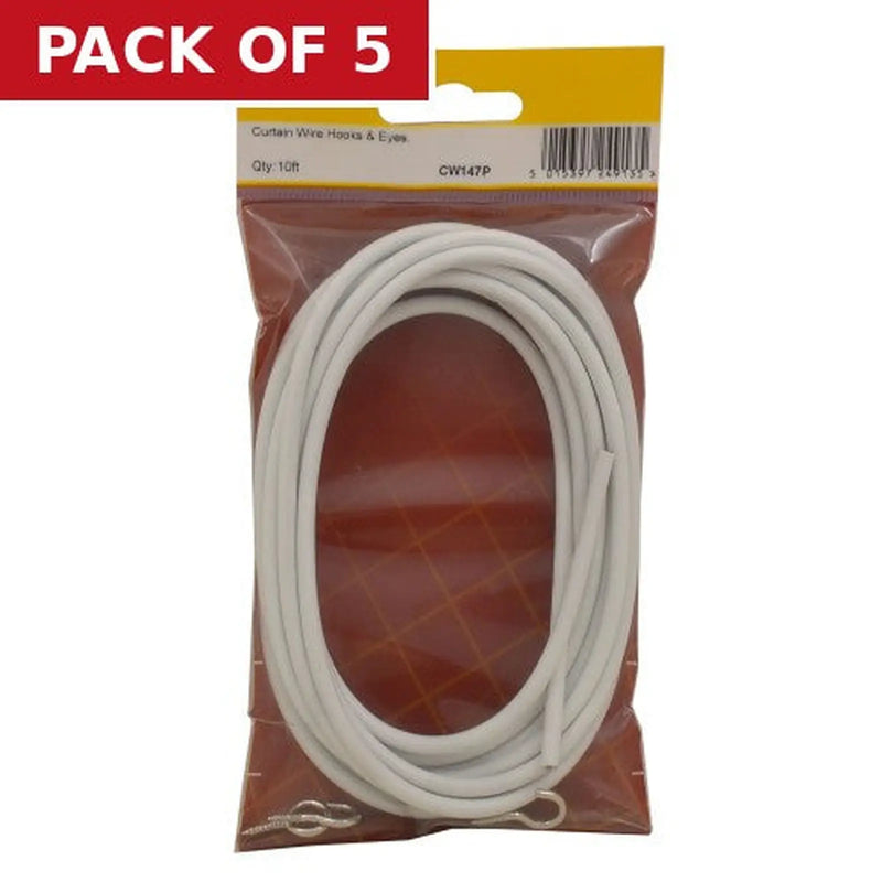 Centurion 10 ft Coil Curtain Wire with Hooks & Eyes - Pack of 5