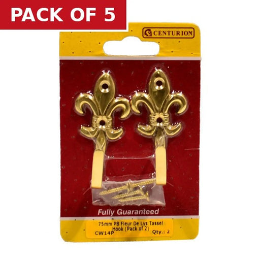 Centurion 75mm PB Fleur De Lys Tassel Hook (Pack of 2) - Pack of 5