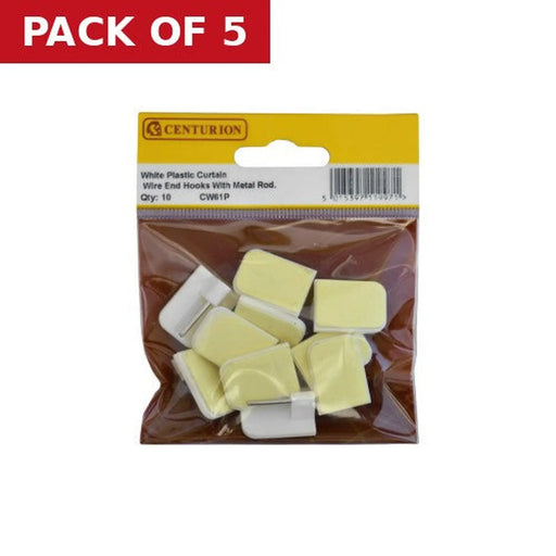 Centurion White Plastic Curtain Wire End Hooks (Pack of 10) - Pack of 5