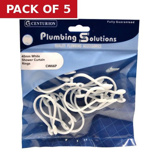 Centurion Shower Curtain Rings - White Plastic - 40mm - 12 Pack - Pack of 5