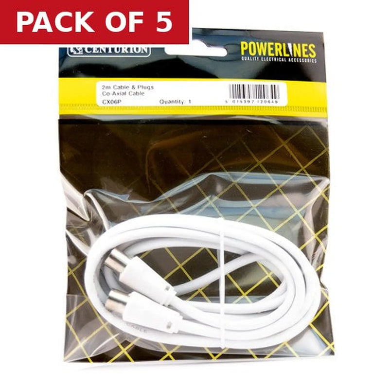 Centurion Coaxial Cable and Plugs, 2m CX06P - Pack of 5