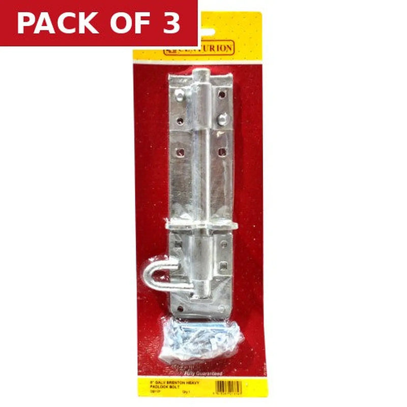 Centurion 200mm (8") Galvanised Brenton Heavy Padlock Bolt 1A Pattern - Pack of 3
