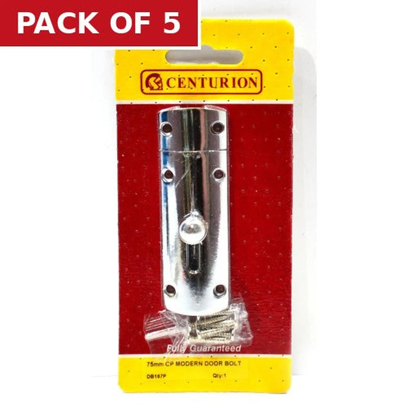 Centurion Modern Door Bolt, Chrome Plated, 75mm - Pack of 5