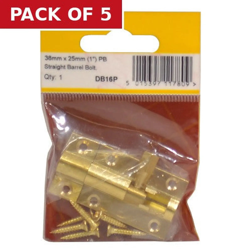 Centurion 38mm x 25mm (1") PB Straight Barrel Bolt - Pack of 5