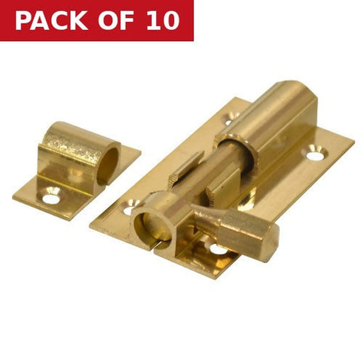 Centurion Straight Barrel Bolts, Polished Brass, 25mm x 50mm - Pack of 10