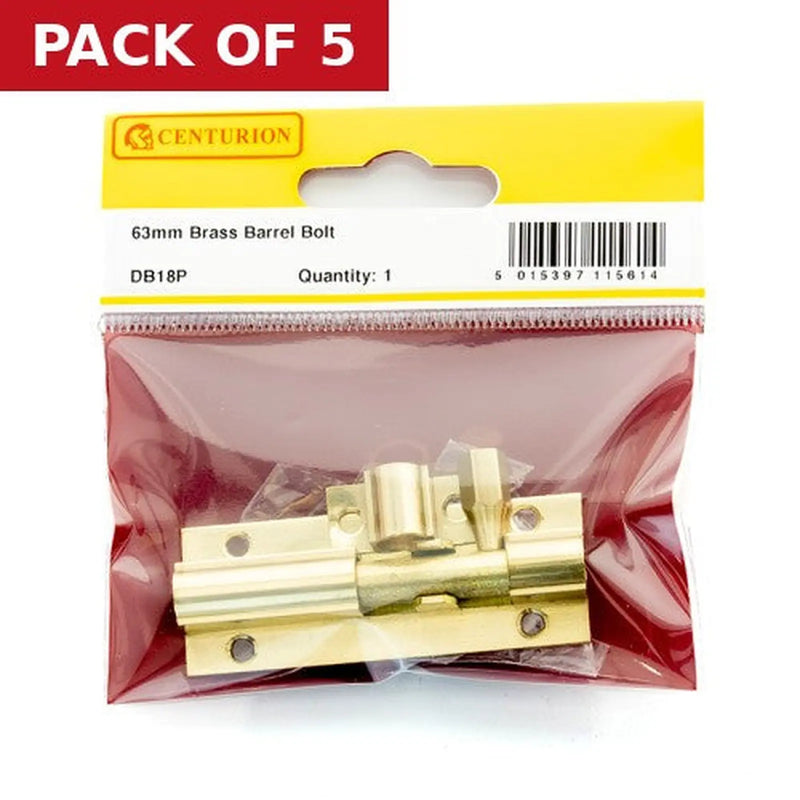 Centurion Straight Barrel Bolts, Polished Brass, 25mm x 63mm - Pack of 5