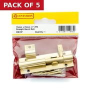 Centurion Straight Barrel Bolts, Polished Brass, 25mm x 75mm - Pack of 5