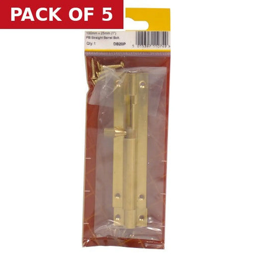 Centurion Straight Barrel Bolts, Polished Brass, 25mm x 100mm - Pack of 5