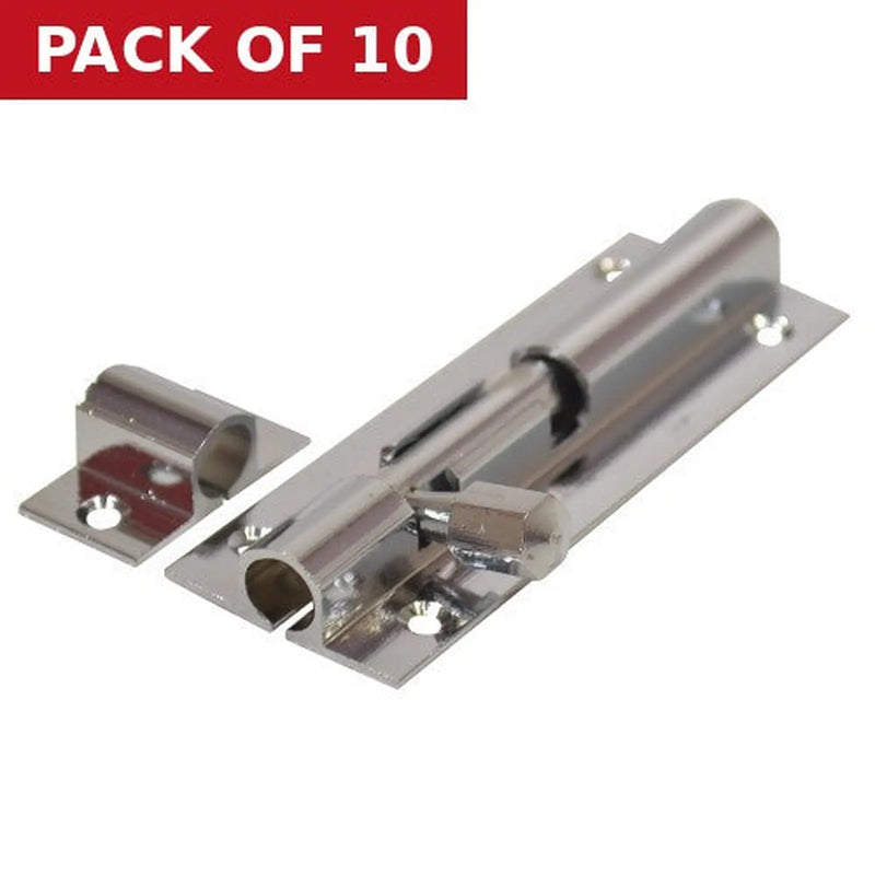 Centurion Straight Solid Brass Barrel Bolts, Polished Chrome, 25mm x 75mm - Pack of 10