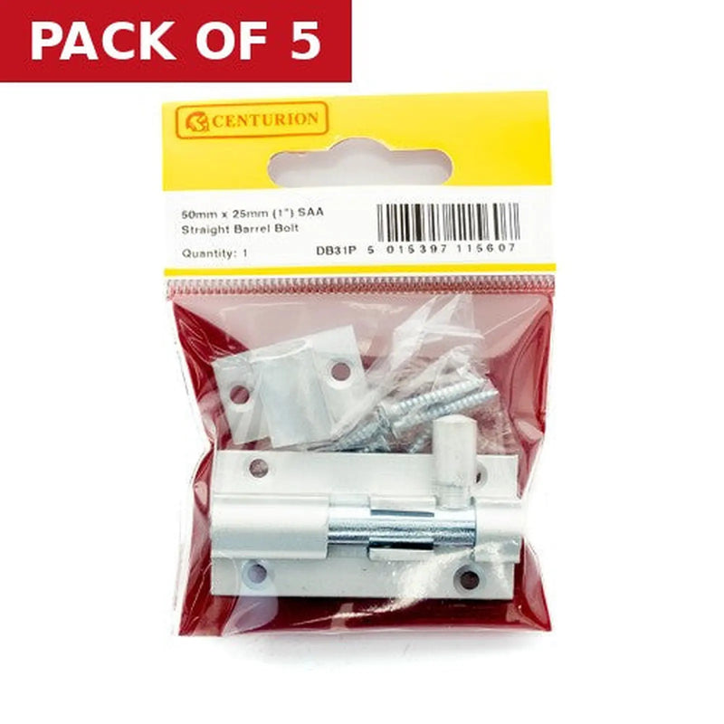 Centurion 50mm (2") x 25mm (1") SAA Straight Barrel Bolt - Pack of 5