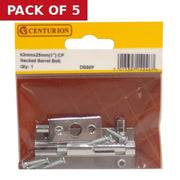 Centurion Necked Solid Brass Barrel Bolts, Polished Chrome, 25mm x 63mm - Pack of 5