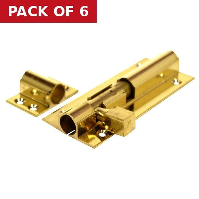 Centurion Straight Barrel Bolts, Polished Brass, 38mm x 100mm - Pack of 6