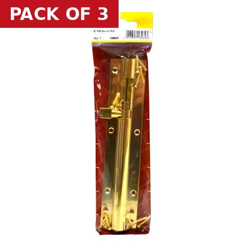 Centurion Straight Barrel Bolts, Polished Brass, 38mm x 150mm - Pack of 3