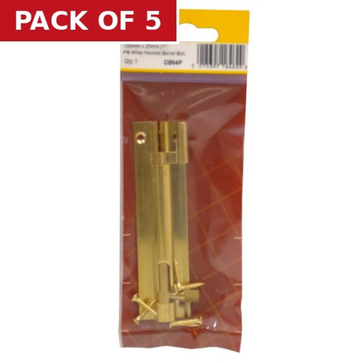 Centurion Necked Barrel Bolts, Polished Brass, 25mm x 100mm - Pack of 5