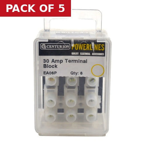 Centurion 30 Amp Terminal Block - 6 Way - Pack of 5