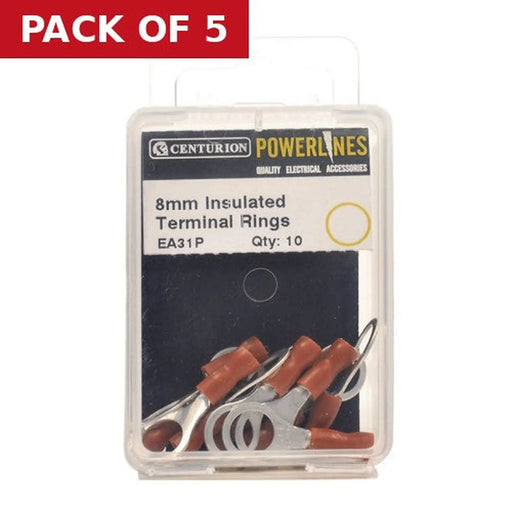 Centurion 8mm Red Insulated Terminal Rings, Pack of 10 - Pack of 5