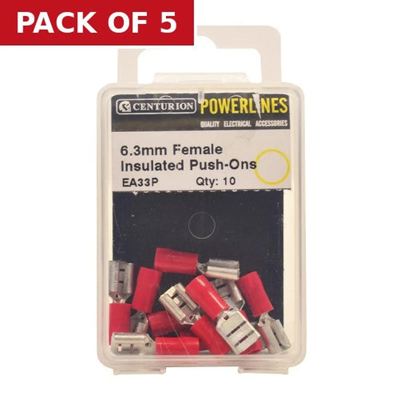 Centurion 6.3mm Red Female Push-On Terminals, Pack of 10 - Pack of 5