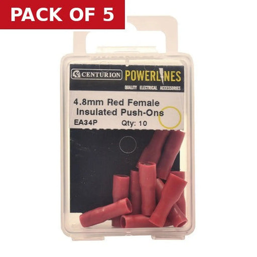 Centurion 4.8mm Red Female Insulated Push-Ons, Pack of 10 - Pack of 5