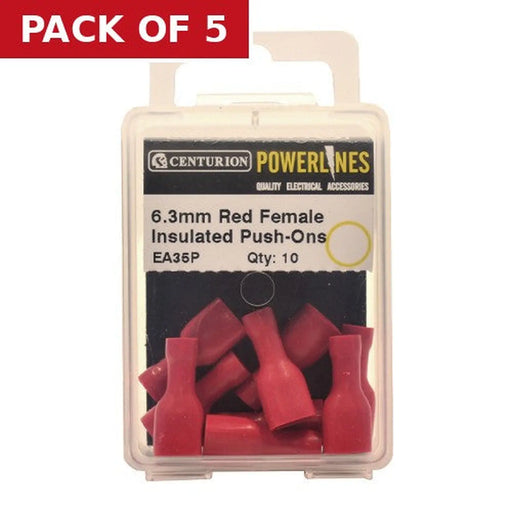 Centurion 6.3mm Red Female Insulated Push-Ons, Pack of 10 - Pack of 5